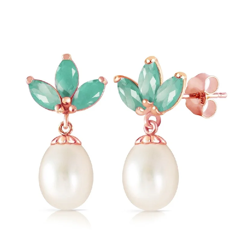 Vivid moonstone earrings-14K Solid Rose Gold Dangling Earrings with pearls & Emerald