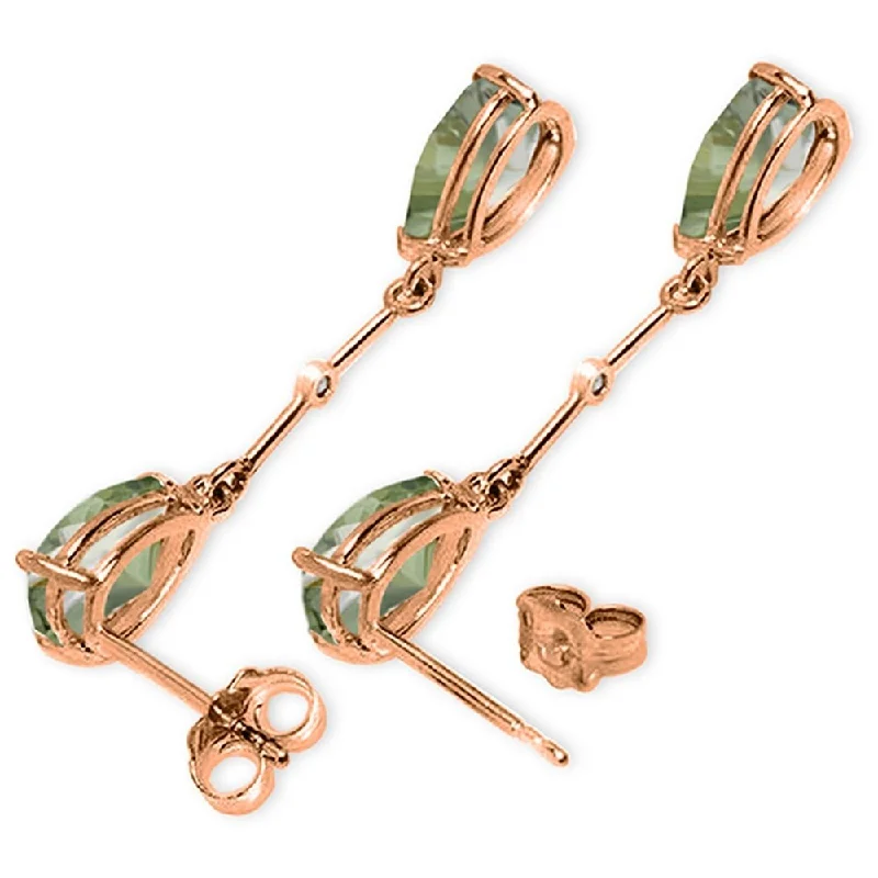 Antique topaz earrings-14K Solid Rose Gold Diamonds & Green Amethysts Dangling Earrings