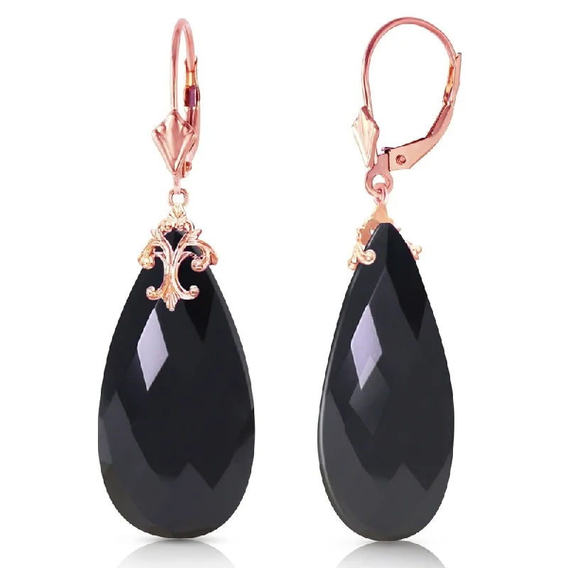 Subtle rim earrings-14K Solid Rose Gold Leverback Earrings with Briolette 31x16 mm Black Onyx