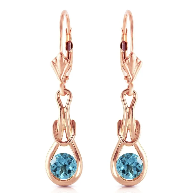 Octagon stud earrings-14K Solid Rose Gold Leverback Earrings with Natural Blue Topaz