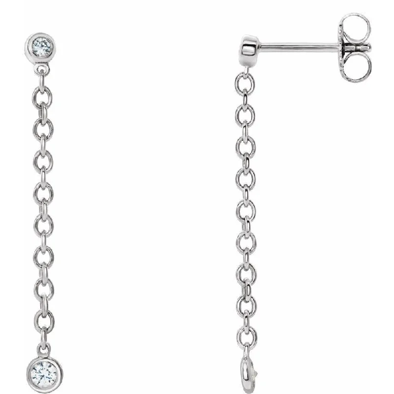 Vivid gold earrings-14k White Gold 1/5 CTW Diamond Bezel Set Chain Dangle Earring for Women