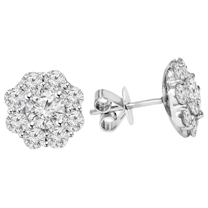 Furrowed pattern earrings-14k White Gold 2 1/2ct TDW Eco-Friendly Lab Grown Diamond Halo Studs