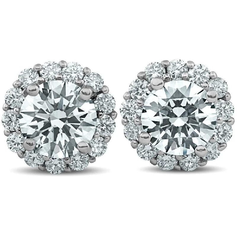 Twelve-gem earrings-14k White Gold 2.2ct TDW Enhanced Diamond 10mm Halo Studs