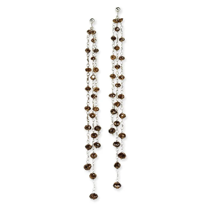 High bar earrings-14k White Gold Coffee Brown Diamond Briolette Earring (L-83 mm, W-4 mm)