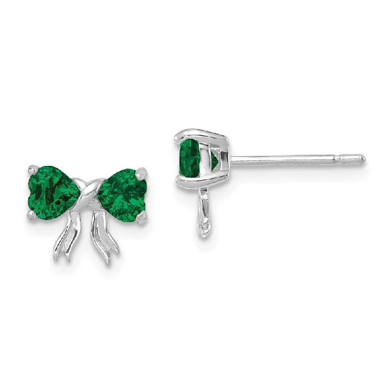 Bent gem earrings-14k White Gold Created Gemstone Bow Earrings (L-7.5 mm, W-9 mm)