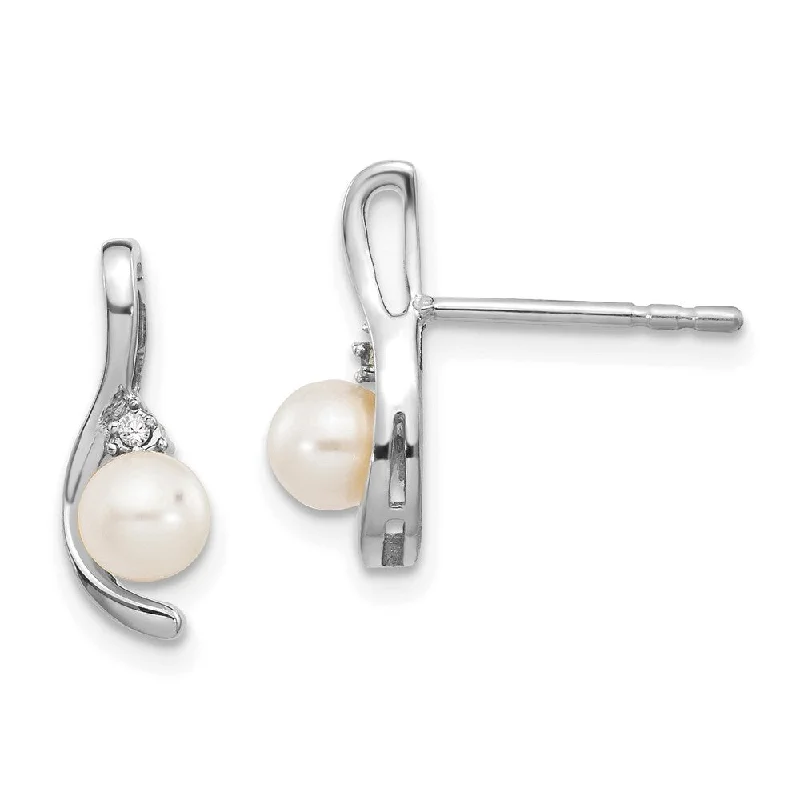 Marbled glaze earrings-14k White Gold Genuine Cultured Pearl Diamond (L-14 mm, W-7 mm)