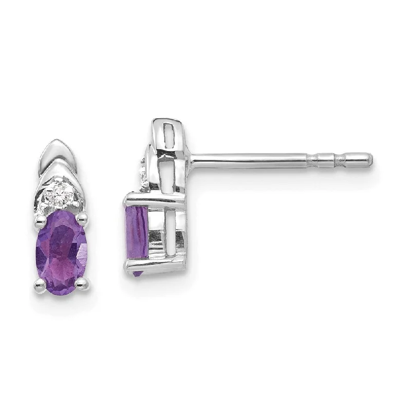 Slim-band earrings-14k White Gold Genuine Gemstone Diamond Earring (L-9 mm, W-4 mm)