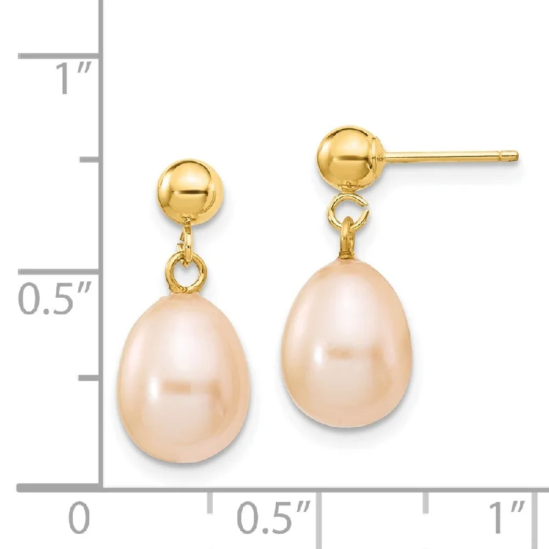 Cool topaz earrings-14k Yellow Gold 8-9mm Pink Pearl Dangle Earrings (L-17 mm, W-8.5 mm)