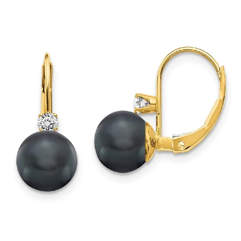 Coiled helix earrings-14k Yellow Gold Black Pearl Diamond Lever back Earring (L-16 mm, W-7 mm)