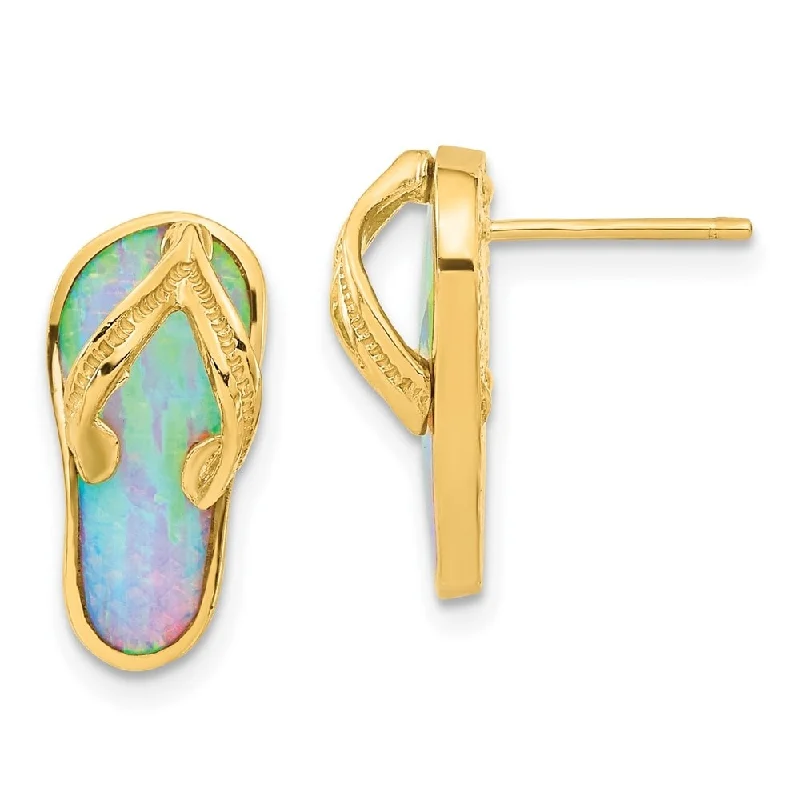 Rich howlite earrings-14k Yellow Gold Created White Gemstone Flip Flop Earrings (L-16 mm, W-8 mm)