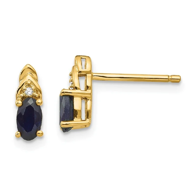 Polished cobalt earrings-14k Yellow Gold Diamond And Gemstone Earrings (L-9 mm, W-4 mm)