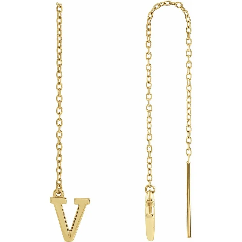 Leafy cluster earrings-14k Yellow Gold Single Initial V Chain Dangle Earring for Women