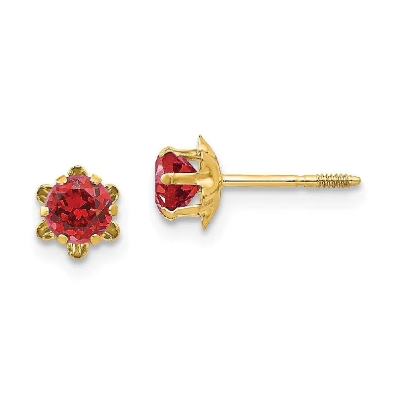 Layered birthstone earrings-14k Yellow Gold Synthetic Ruby (L-4 mm, W-4 mm)