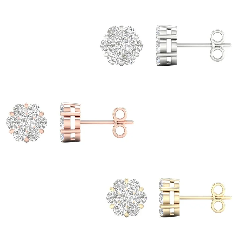 Recessed stone earrings-1ct TDW Diamond Cluster Stud Earrings in 10k Gold by De Couer