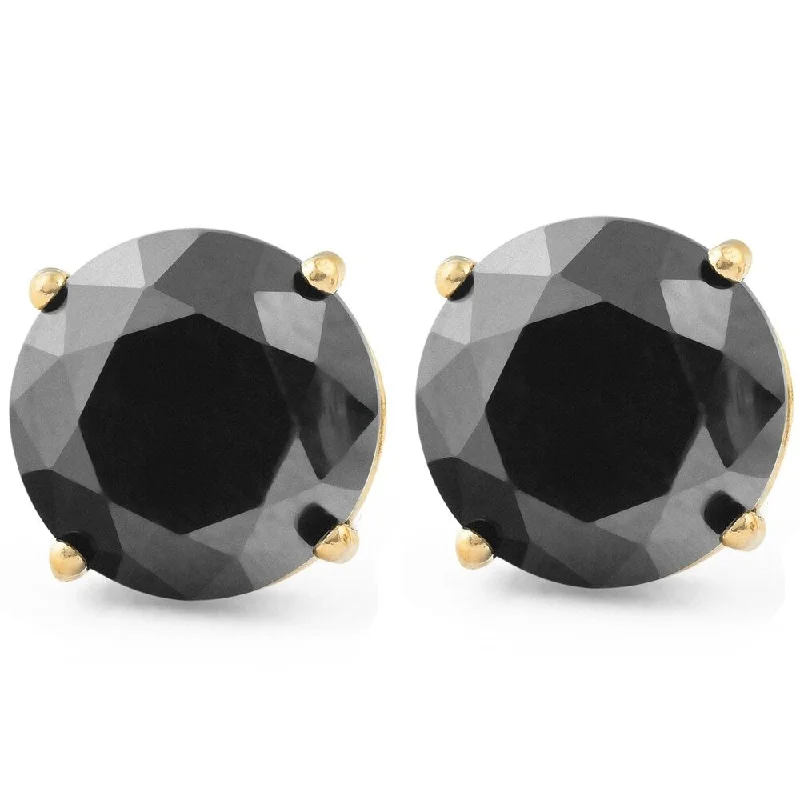 Open twist earrings-2 1/4Ct Black Diamond Studs 14k Yellow Gold Earrings