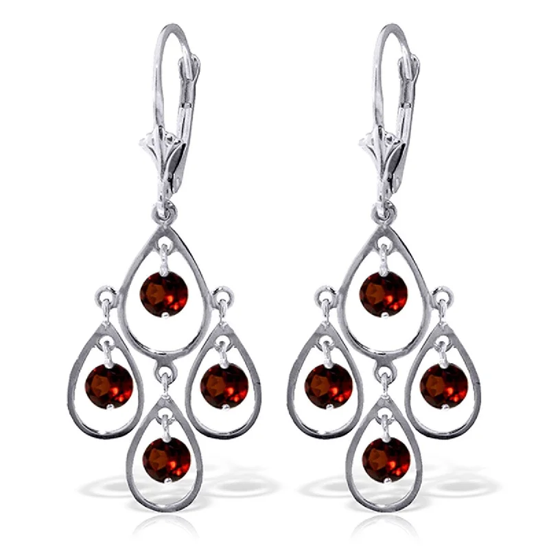 Slotted design earrings-2.4 Carat 14K Solid Gold Garnet Drop Gemstone Chandelier Earrings