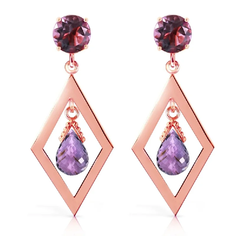 Glossy jet earrings-2.4 Carat 14K Solid Rose Gold Chandelier Earrings Amethyst