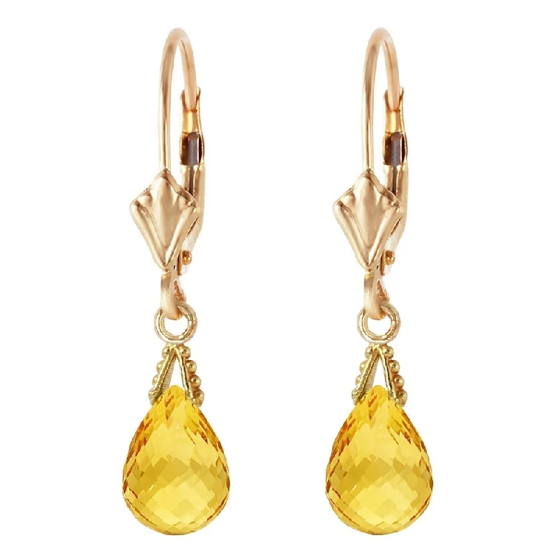 Matte quartzite earrings-2.5 Carat 14K Solid Gold Leverback Earrings Briolette Citrine