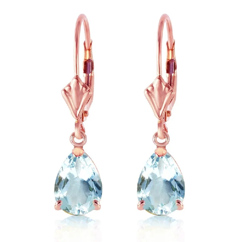 Cast gold earrings-2.85 Carat 14K Solid Rose Gold pearll Aquamarine Leverback Earrings