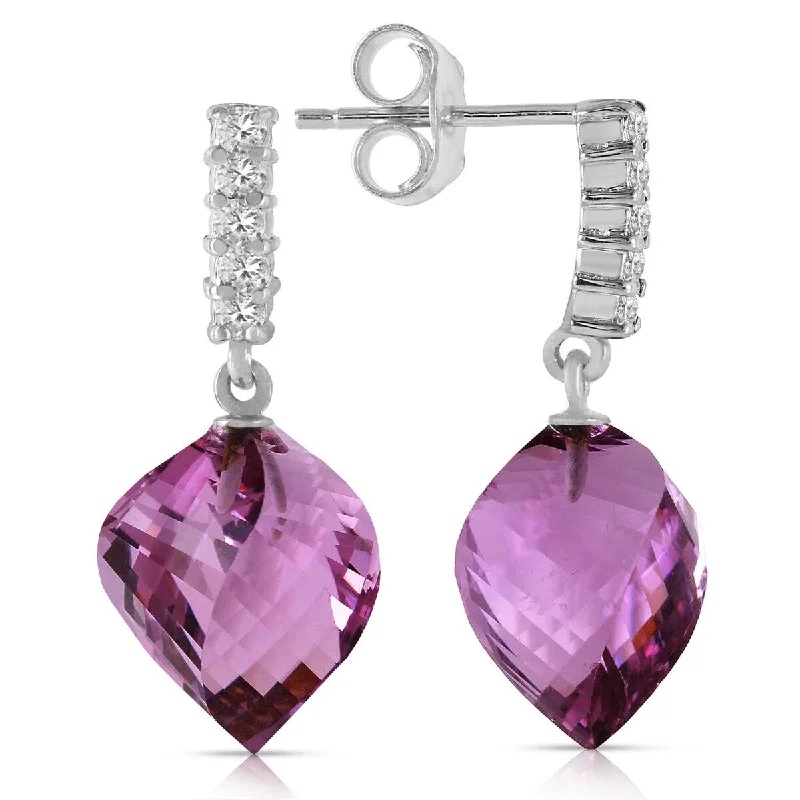 Ridge gem earrings-21.65 Carat 14K Solid Gold Diamond Spiral Amethyst Gemstone Earrings