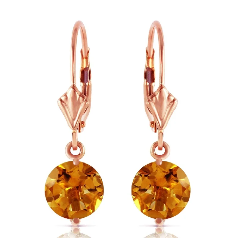 Open-shadow earrings-3.1 Carat 14K Solid Rose Gold Leverback Earrings Citrines