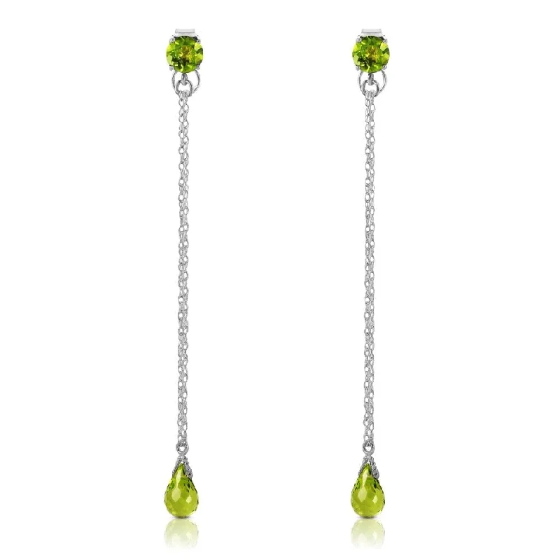 Shimmering gem earrings-3.15 Carat 14K Solid White Gold Chandelier Earrings Natural Peridot