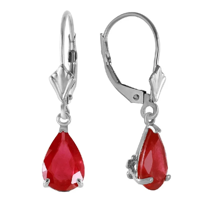 Clipped earrings-3.5 Carat 14K Solid White Gold Leverback Earrings Ruby