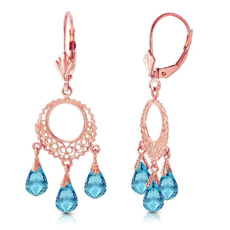 Vivid gem earrings-3.75 Carat 14K Solid Rose Gold Chandelier Earrings Blue Topaz