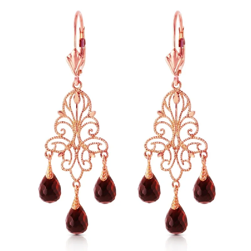 Layered birthstone earrings-3.75 Carat 14K Solid Rose Gold Chandelier Earrings Natural Garnet