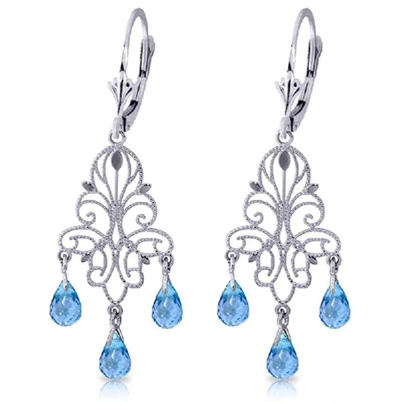 Curved gem earrings-3.75 Carat 14K Solid White Gold Take Me Home Blue Topaz Earrings