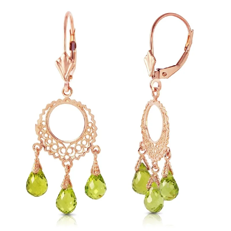 Raised stone earrings-3.75 CTW 14K Solid Rose Gold Filigree Chandelier Earrings Peridot