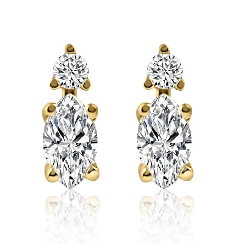 Worn rim earrings-3/8ct Marquise Natural Diamond Studs 14K Yellow Gold