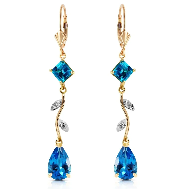 Delicate filigree earrings-3.97 Carat 14K Solid Gold Chandelier Earrings Natural Diamond Blue Topaz