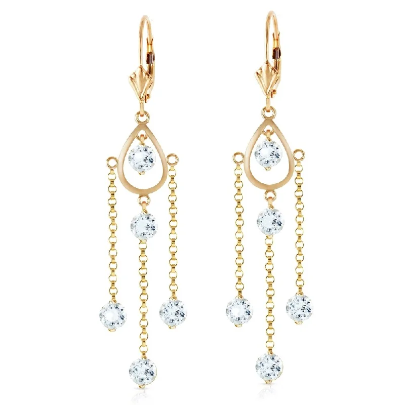 Lone pearl earrings-3 Carat 14K Solid Gold Chandelier Earrings Natural Aquamarine