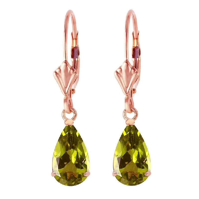 Coiled helix earrings-3 Carat 14K Solid Rose Gold Leverback Earrings Peridot