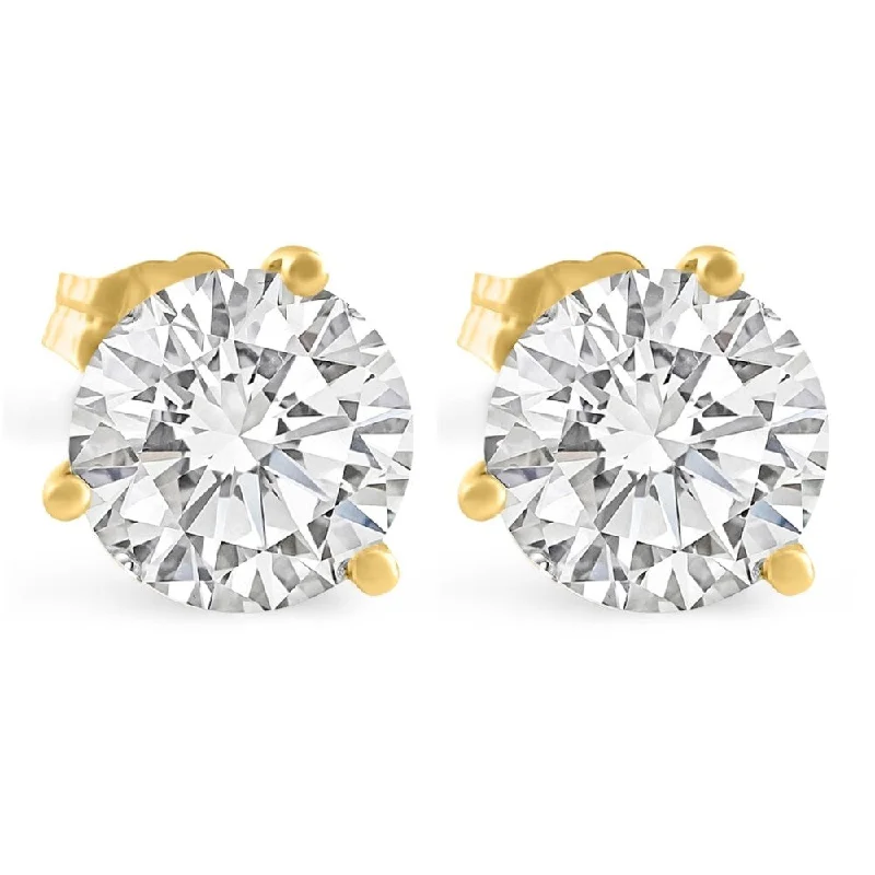 Vivid emerald earrings-4 Ct TW Round Lab Grown Ideal Cut Martini Diamond Studs Yellow Gold