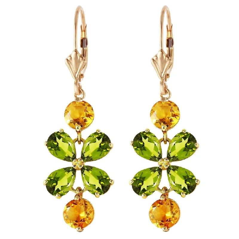 Inset gem earrings-5.32 CTW 14K Solid Gold Chandelier Earrings Peridot Citrine