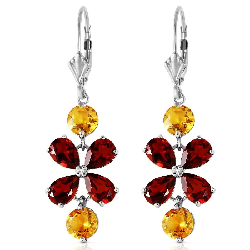 Knotted braid earrings-5.32 CTW 14K Solid White Gold Chandelier Earrings Citrine Garnet