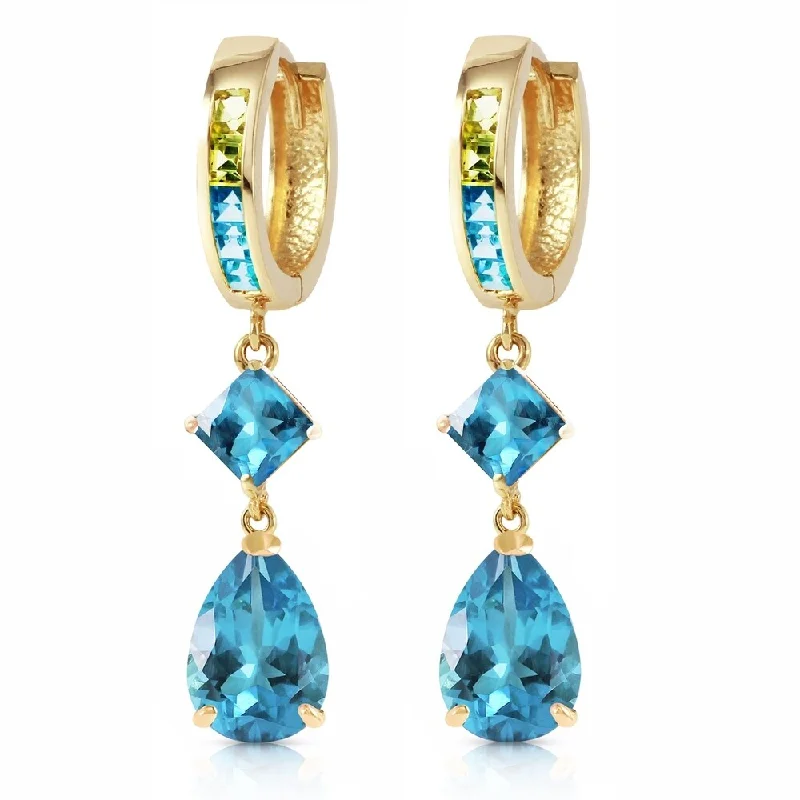 Narrow hoop earrings-5.37 CTW 14K Solid Gold Huggie Earrings Peridot Blue Topaz