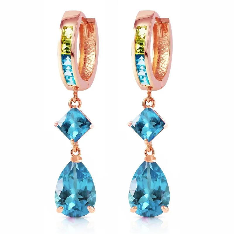 Split crystal earrings-5.37 CTW 14K Solid Rose Gold Huggie Earrings Peridot Blue Topaz