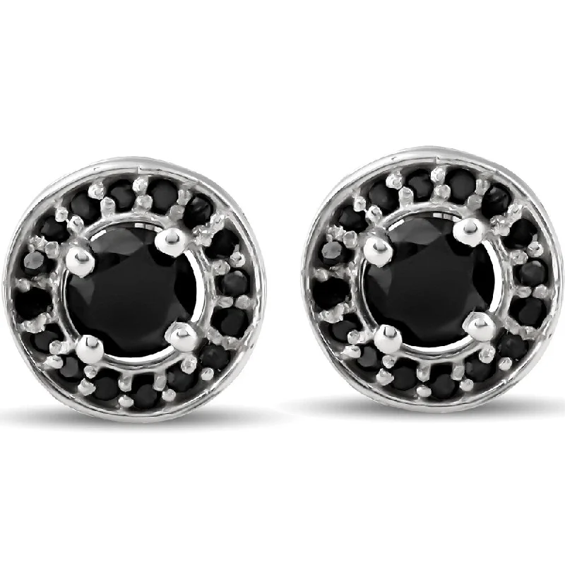 Antique howlite earrings-5/8ct Treated Black Diamond Halo Studs 14K White Gold (Black, AAA)