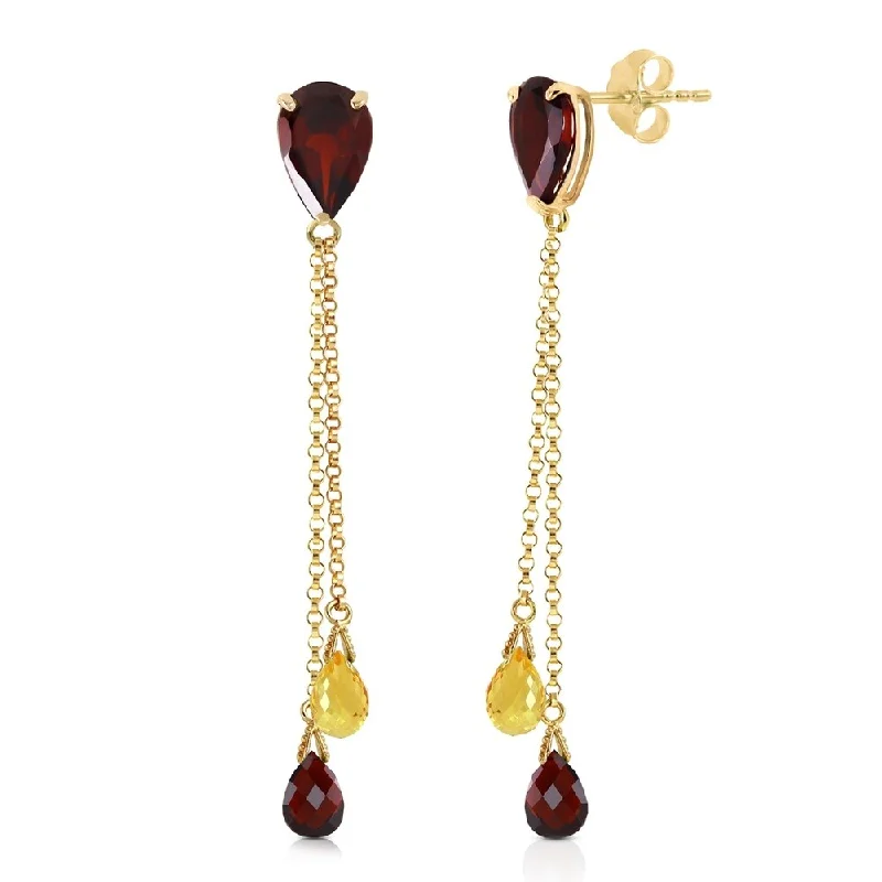 Solid gold earrings-7.5 CTW 14K Solid Gold Chandelier Earrings Garnet Citrine