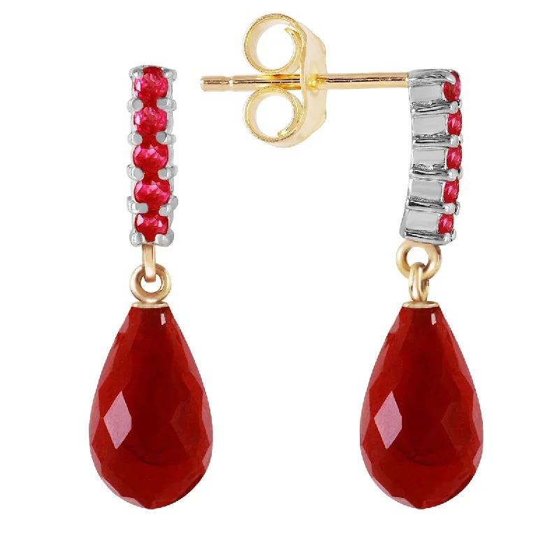 Glinting crystal earrings-7 Carat 14K Solid Gold Ruby Earrings Briolette Dangling Ruby