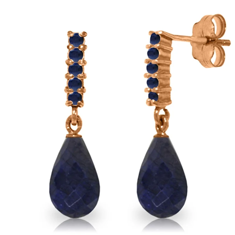 Flowing design earrings-7 Carat 14K Solid Gold Sapphire Earrings Briolette Dangling Sapphire