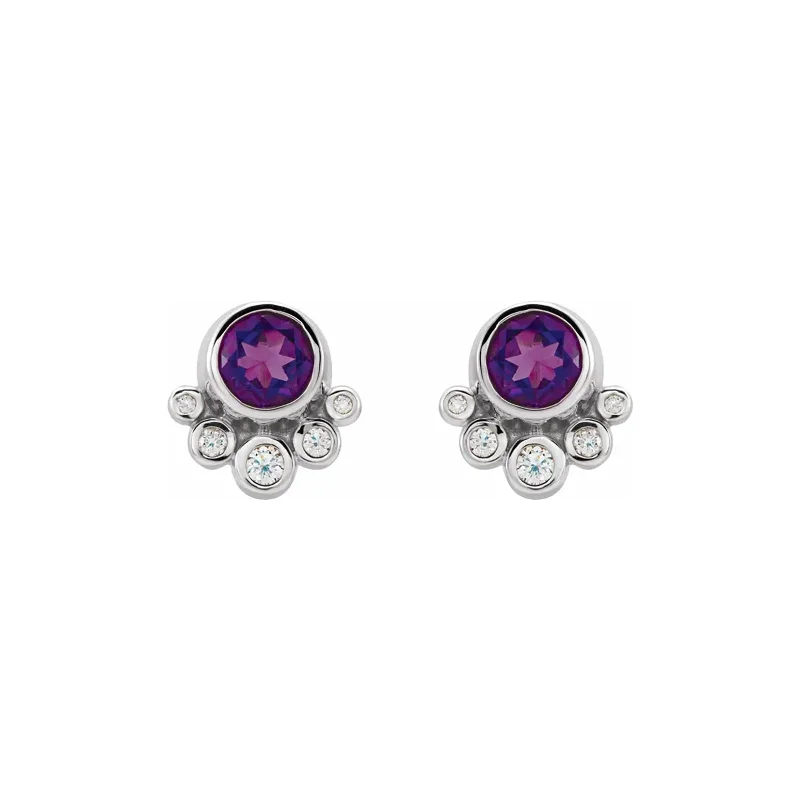 Scored hoop earrings-Amethyst & Diamond Bezel Stud Earrings