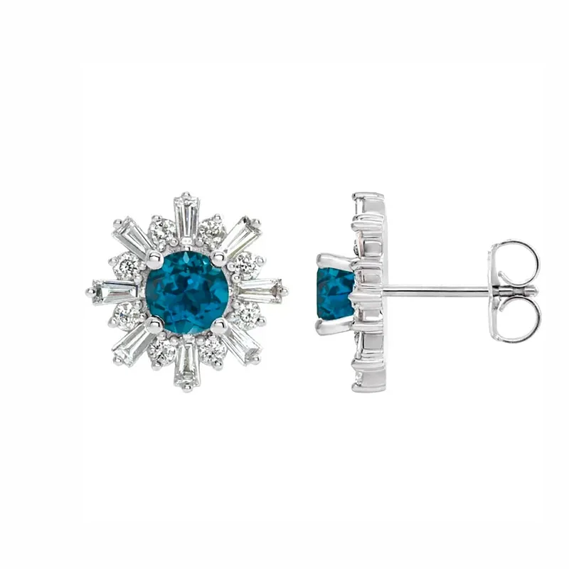 Antique citrine earrings-London Blue Topaz & Diamond Halo Earrings