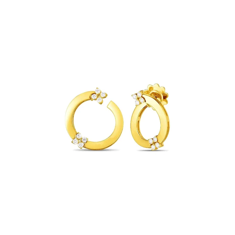 Encased stone earrings-Love in Verona Diamond Double Flower Circle Hoop Earrings