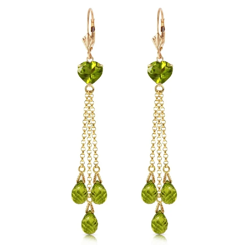 Vivid diamond earrings-9.5 Carat 14K Solid Gold Chandelier Earrings Briolette Peridot