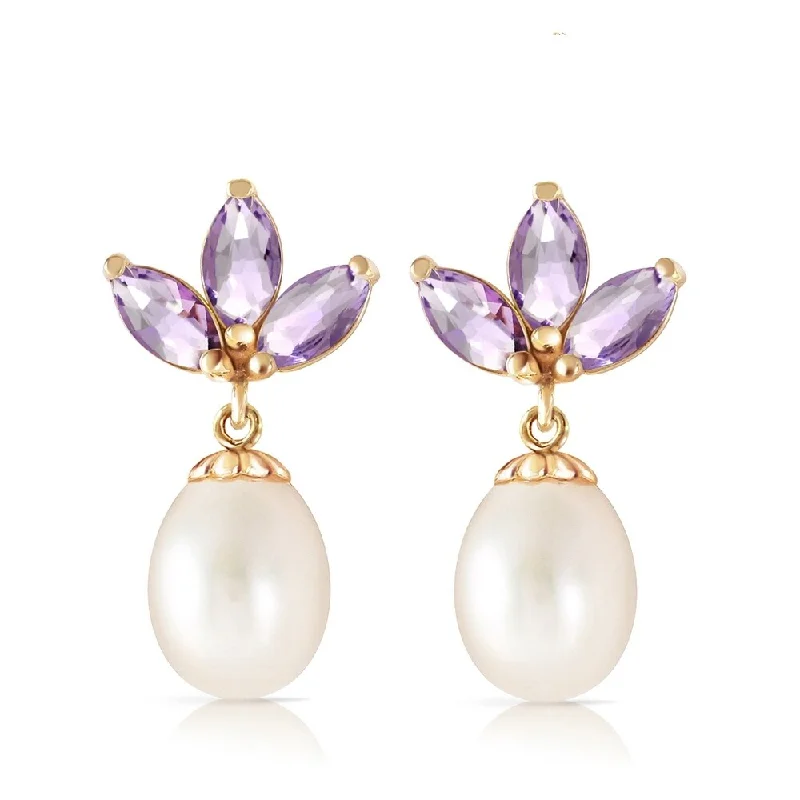 Untamed pearl earrings-9.5 Carat 14K Solid Gold Dangling Earrings pearl Tanzanite