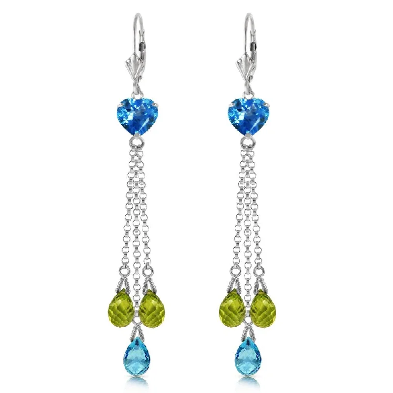 Recessed stone earrings-9.5 Carat 14K Solid White Gold Chandelier Earrings Briolette Blue Topaz Pendant